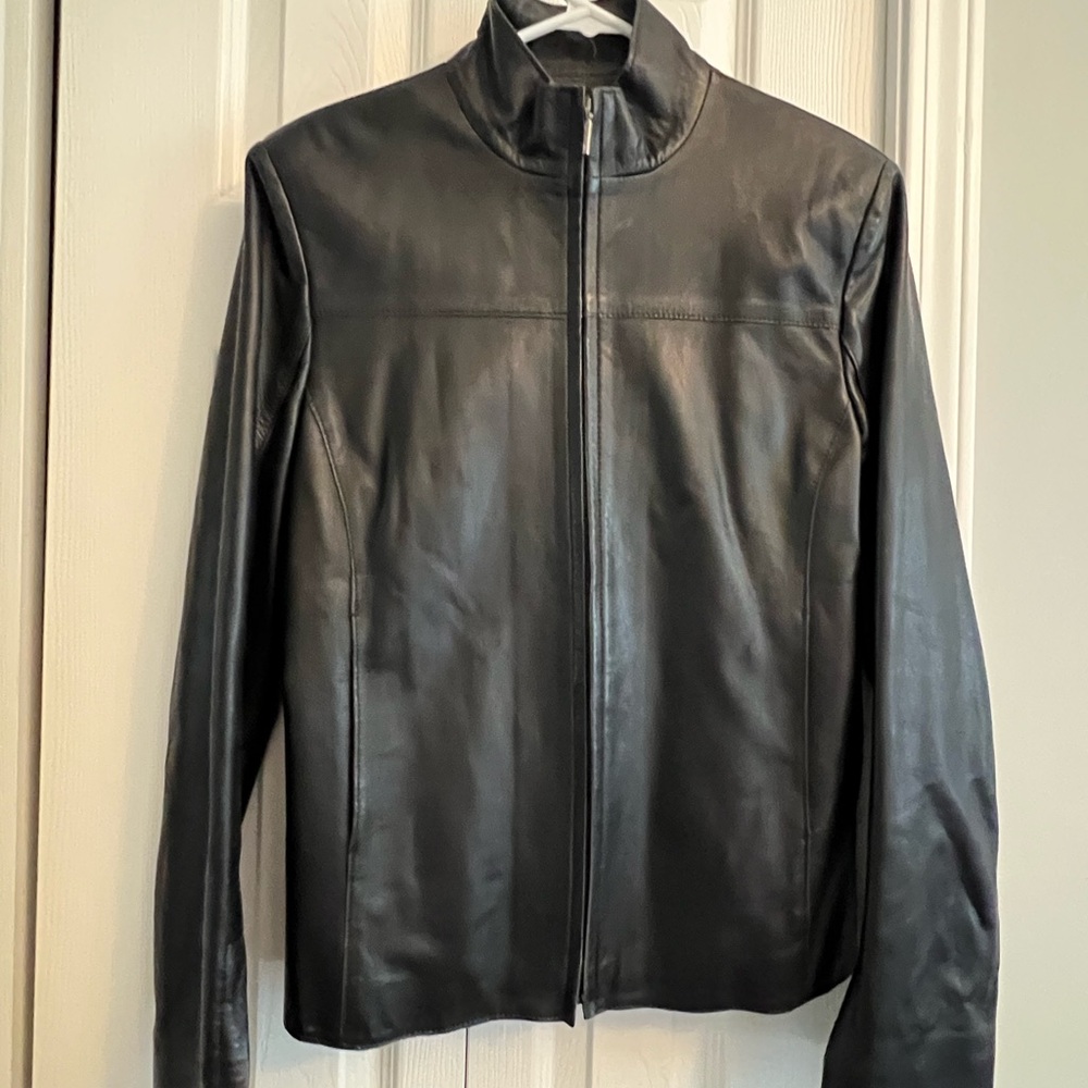 Olly London Sleek Black Leather Jacket (needs small repair) - Picture 5 of 15